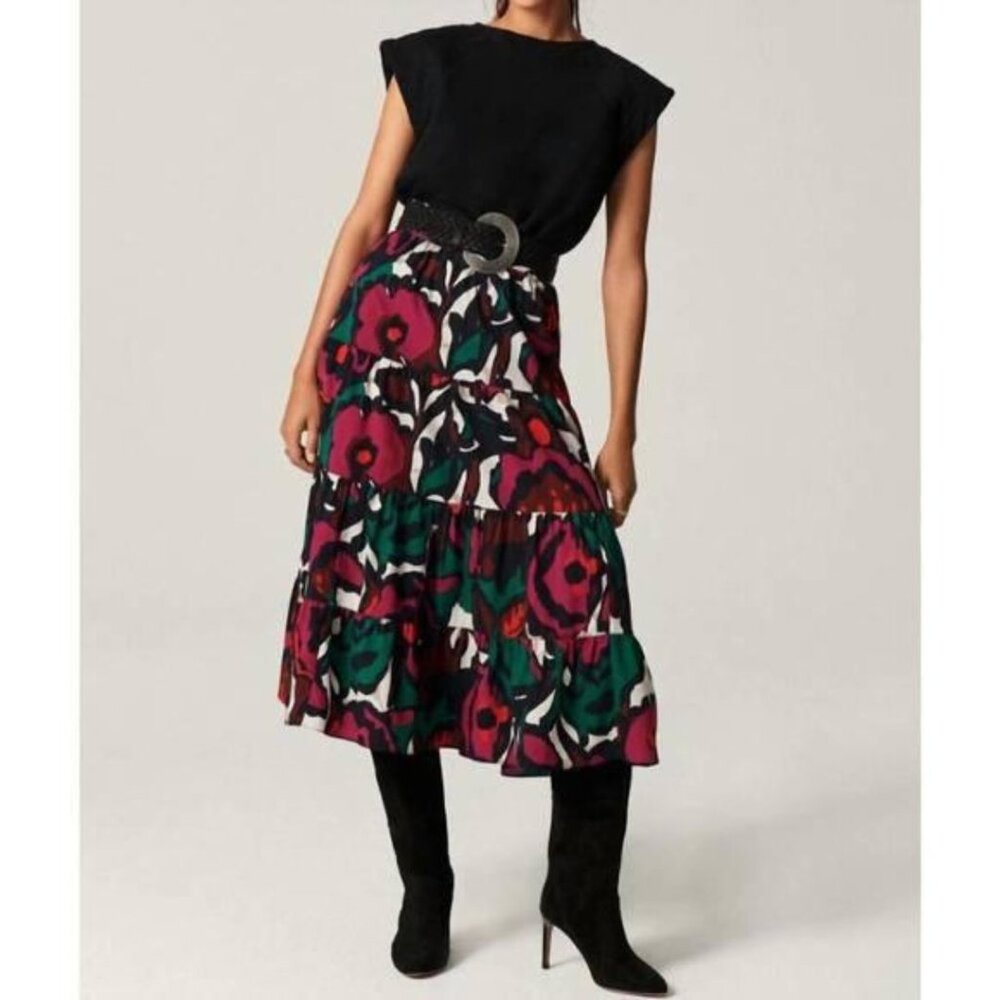 BA&SH Green Printed Midi Skirt – Size S